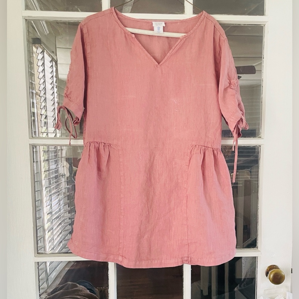 Sigrid Olsen 100% Linen Top Women’s Medium Oversized Longer Length Pink Mauve